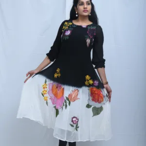 Flora Black and White Floral Midi Dress