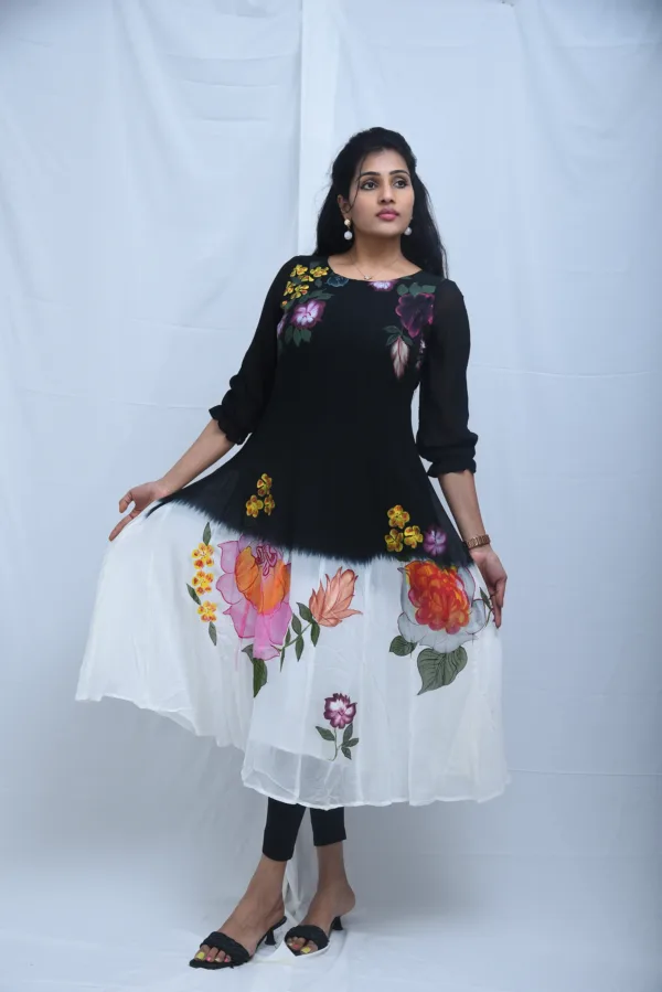 Flora Black and White Floral Midi Dress