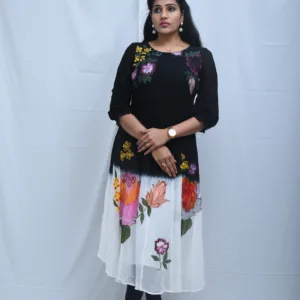 Flora Black and White Floral Midi Dress