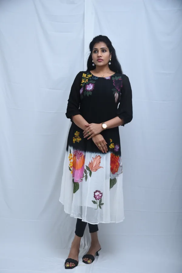 Flora Black and White Floral Midi Dress