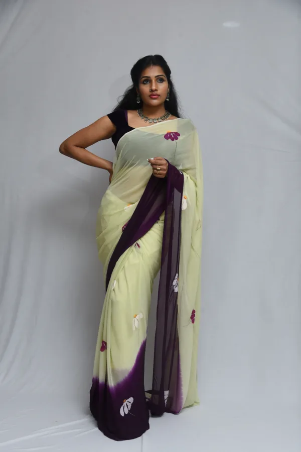 Cream and Purple Floral Saree
