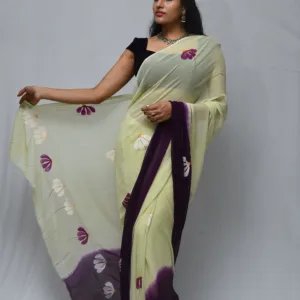 Cream and Purple Floral Saree