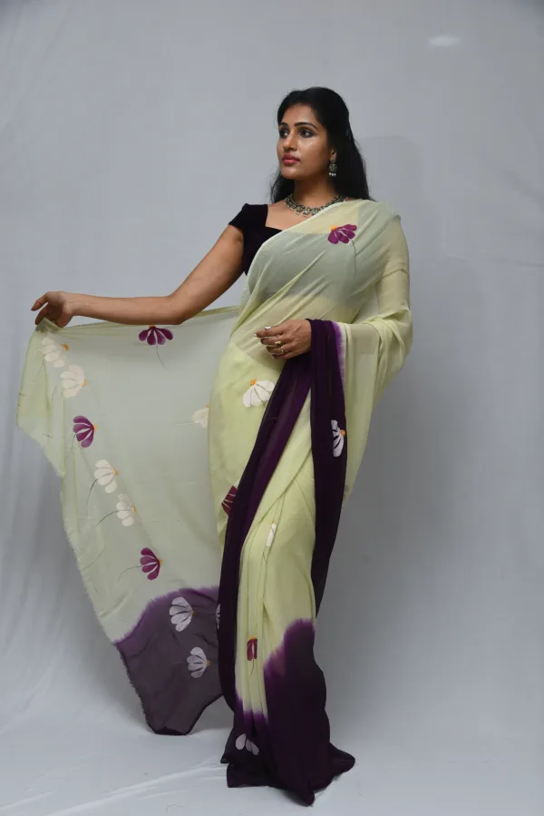 Cream and Purple Floral Saree