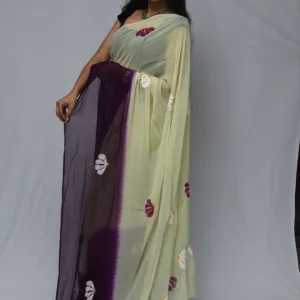 Cream and Purple Floral Saree