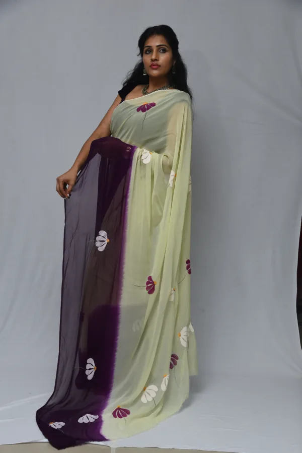 Cream and Purple Floral Saree