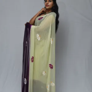Cream and Purple Floral Saree