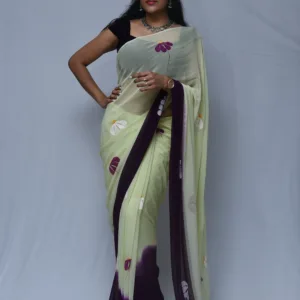 Cream and Purple Floral Saree