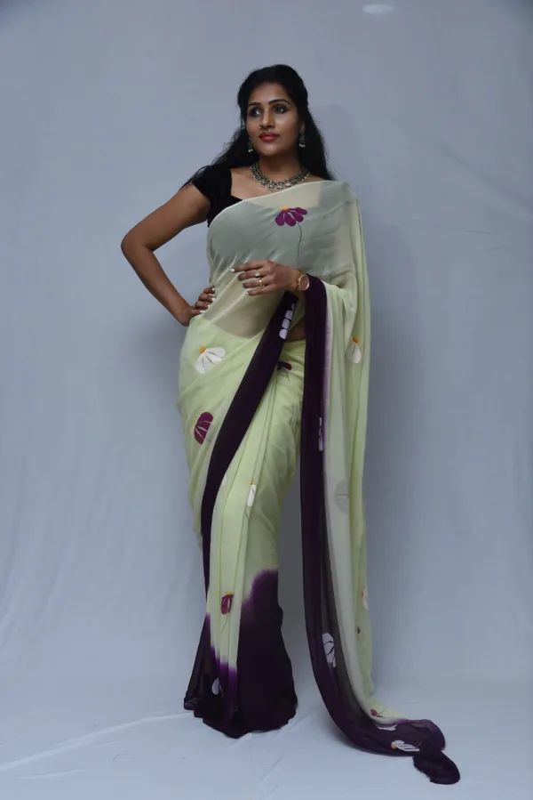 Cream and Purple Floral Saree