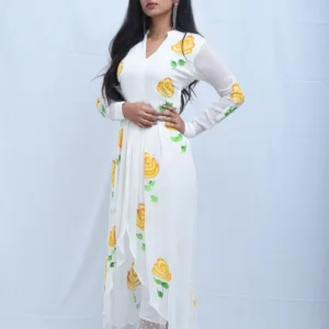 Flora White Floral Painted Asymmetrical Kurta