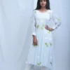 Flora Women's White Asymmetrical Kurti with Daisy Print
