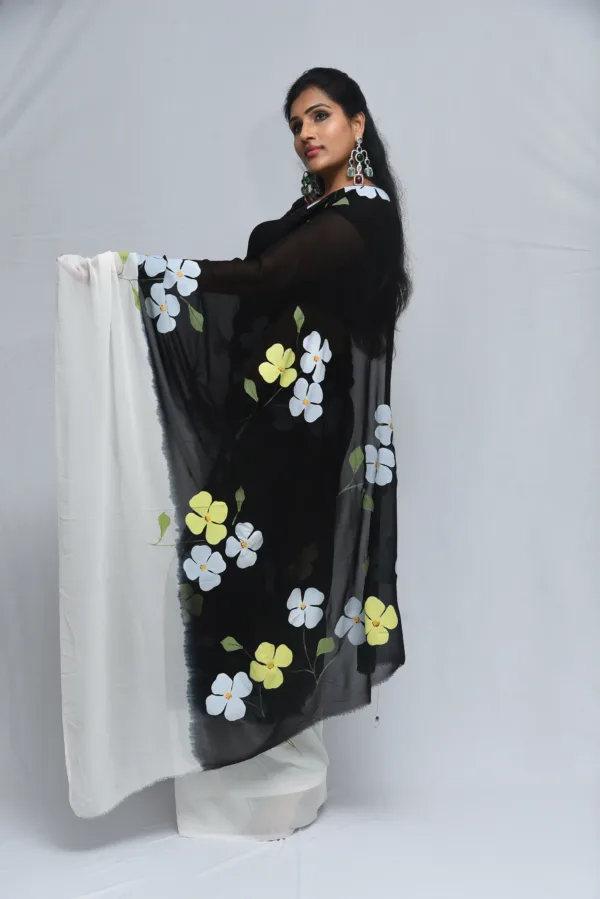 Black Floral Hand-Painted Saree