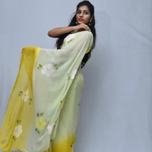 Graceful Yellow Ombre Floral Saree