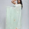 Mint Green Floral Saree with Subtle Orange Accents