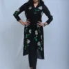 Pure Georgette Hand-Painted Black Dress with White Florals
