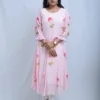 Pure Georgette Hand-Painted Pink Floral Dress