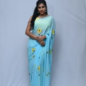 Serene Sky Blue Floral Saree