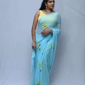 Serene Sky Blue Floral Saree