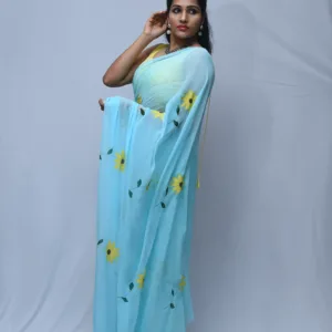 Serene Sky Blue Floral Saree
