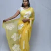 Yellow Saree with White Floral Painting